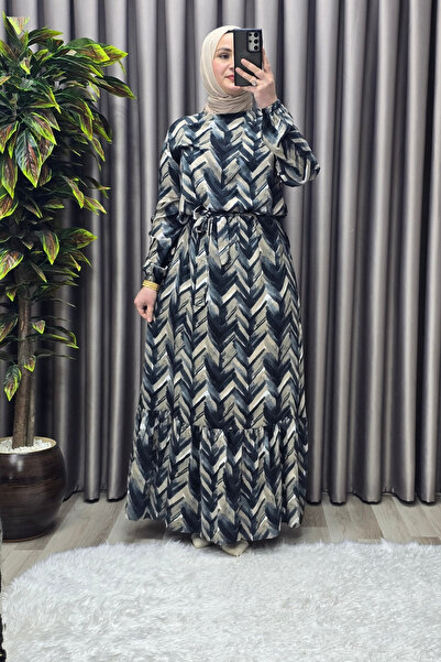 Elmas Tesettür Γυναικεία Ρούχα Χιτζάμπ Μεγάλου Μεγέθους Φόρεμα με σχέδιο από βισκόζη