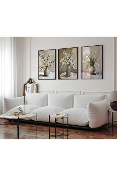 ARTCASTLE Set de 3 tablouri cu ramă din lemn Flori în vază
