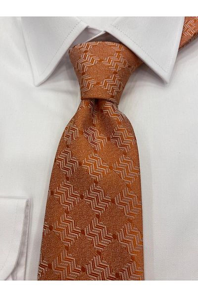 Pierre Cardin Pi̇erre Cardi̇n Woven Fabric Patterned Orange White Tie