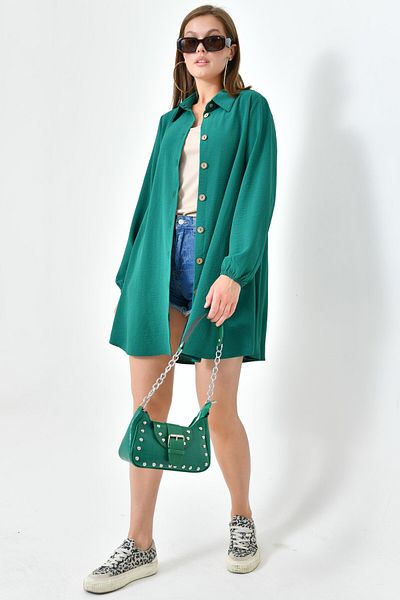 Saade Emerald Green Tunic - Wooden Button
