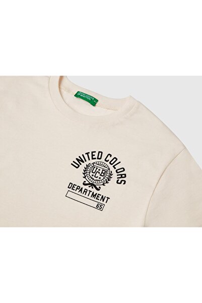 United Colors of Benetton Chlapecké tričko s potiskem loga Ecru Benetton