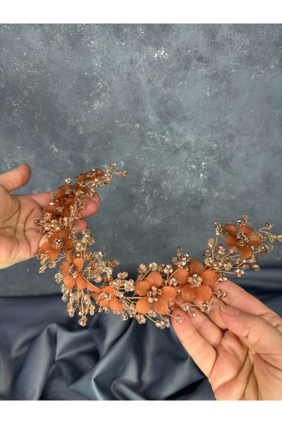 Hayalperest boncuk Beaded Crystal Crown for Brides – Nileda Henna Hair Accessory Rose