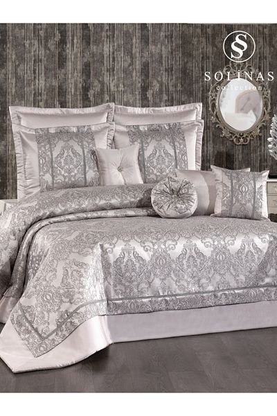 Solinas Collection Helena Gray – Silver Glitter Double Dowry Bedspread