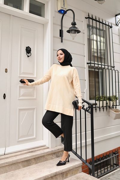 NATUFIAN STORE Women's Mercerized Zigzag Patterned Hijab Tunic