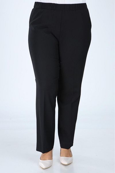 Şans Pantaloni de damă de mărime mare, negri, cu buzunare din cauciuc, cu talie completă 65N38733