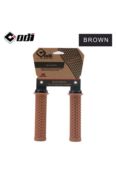 ODI VS-21 Brown ODI VS-21 MTB Handlebar Grips Silicone Lock-On Bicycle Cover Updated Waffle Pattern Anti