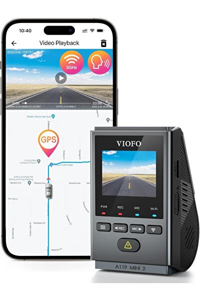 Viofo A119 Mini 2 Dash Cam, 2.7K 60fps, HDR, GPS, 5GHz Wi-Fi, Starvis 2 Gece ...