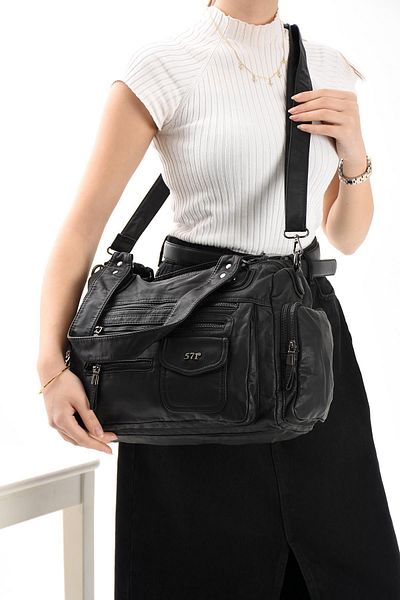 571 Collections Çanta Faux Leather Shoulder Bag Black (Model: 571-13-10R)
