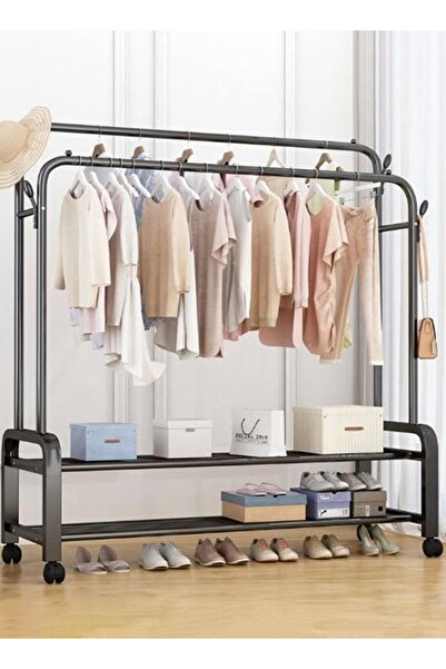 Cady One منظم ملابس وحامل معدني أسود 110x54x150(132) سم