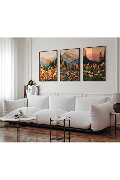 ARTCASTLE Set de 3 tablouri cu rame din lemn Grădini cu flori