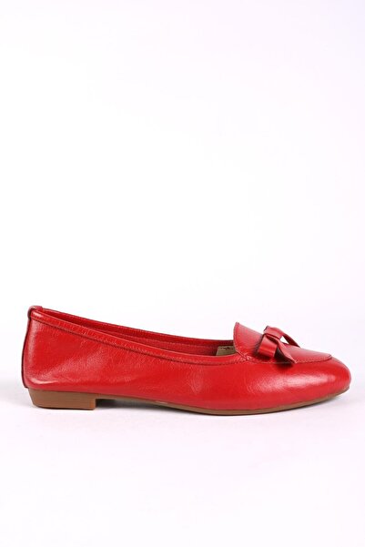 Hayati Arman Women's Genuine Leather Bow Ballerina Ballet Red