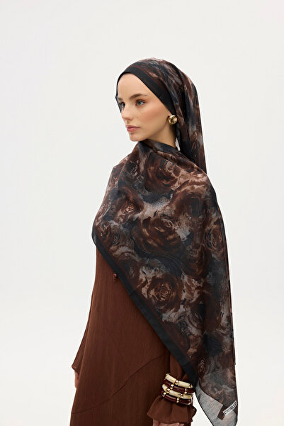 MODA Μαλακό σάλι με σχέδιο Rosa σε χρώμα καφέ