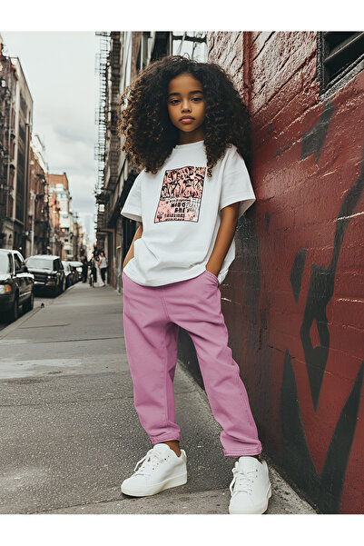 MDYOOL Kiz Çocuk %100 Pamuk Konforlu Özel Kumaş Regular Fit Beli̇ Lasti̇kli̇ Pembe Pantolon