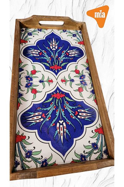 KATREMİA 20 X 40 cm Tile Mia-45 Wooden Baked Dried Beech Tiled Presentation Tray