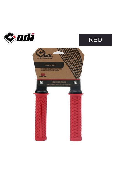 ODI VS-21 Red ODI VS-21 MTB Handlebar Grips Silicone Lock-On Bicycle Cover Updated Waffle Pattern Anti-s