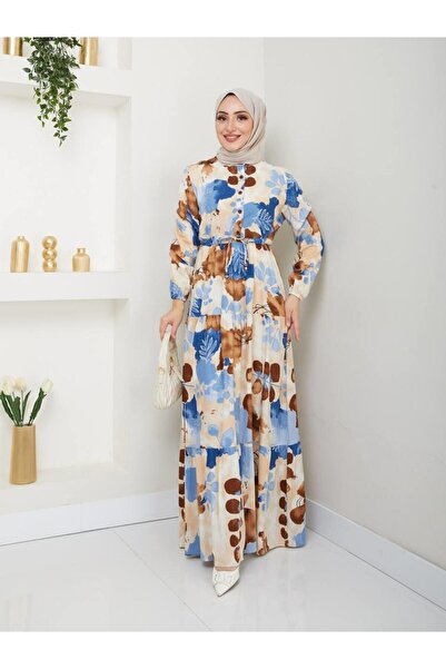 moda periy kadın Yarım Pat Düğmeli pamuklu yazlık Tesettür Elbise