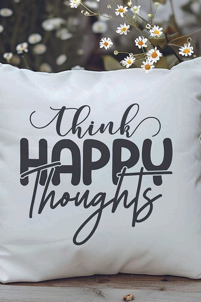 qoeuyl boutique Think Happy Thoughts Printed Motivational Gift Fiber Filled Decorative Pillow
