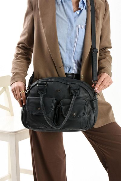 571 Collections Çanta Geantă de umăr din piele artificială albastră (model: 571-13-10N)