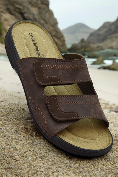 ISPARTALILAR 4412 Orthopedic Sole Men's Slippers Men's Velcro Slippers Sandals