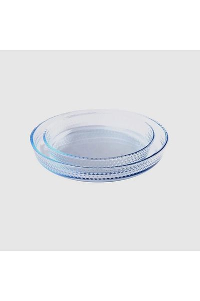 Dania 2-Piece Round Dotted Heat-Resistant Glass Oven Tray Set