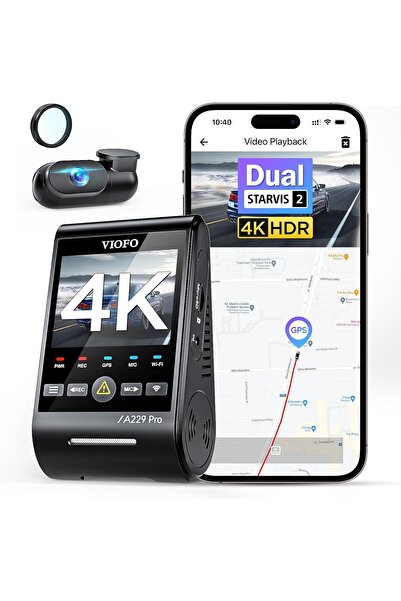 Viofo A229 Pro 4K + 2K Dual Dash Cam, STARVIS 2, GPS, HDR, Voice Control, 5GH...