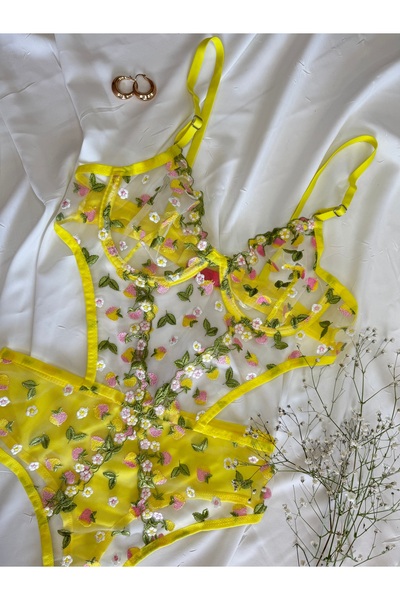 ROZENİN LINGERIE New Season Μικροσκοπικό φλοράλ δαντελένιο διάφανο κορμάκι