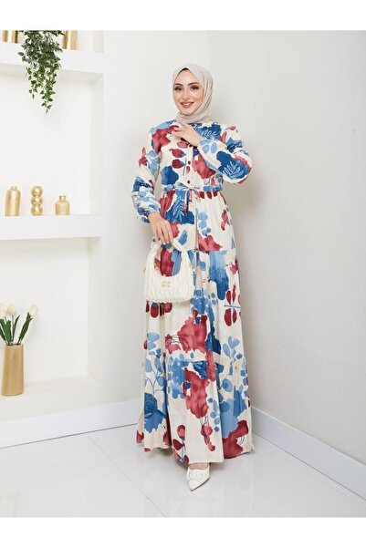 moda periy kadın Yarım Pat Düğmeli pamuklu yazlık Tesettür Elbise