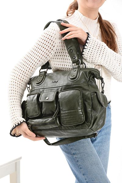 571 Collections Çanta Green Faux Leather Shoulder Bag (Model: 571-13-13L)
