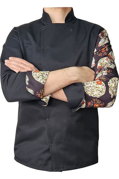 Ant Rotagrup Üniforma ve İş Elbiseleri Unisex Chef Jacket - Pattern Unisex Long Sleeve Chef Cook Kitchen Stain-Staining and Floral Embossing