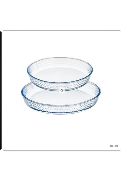 Dania 2-Piece Round Dotted Heat-Resistant Glass Oven Tray Set