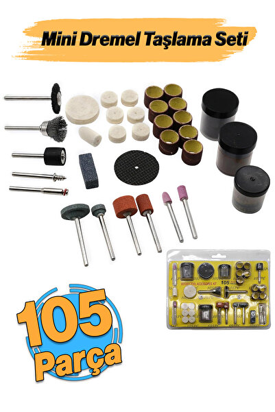 Badem10 Gravür Seti 105 Parça Matkap Dramel Makine Uyumlu Kalıpçı Taşlama Zımparalama Polisaj Fırçalama Seti
