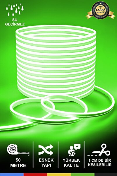 CSled 12V İç ve Dış Mekan Yeşil Neon LED Şerit – 50 Metre Esnek Silikon Neon ...