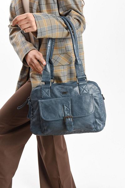 571 Collections Çanta Geantă de umăr din piele artificială albastră (model: 571-13-13K)