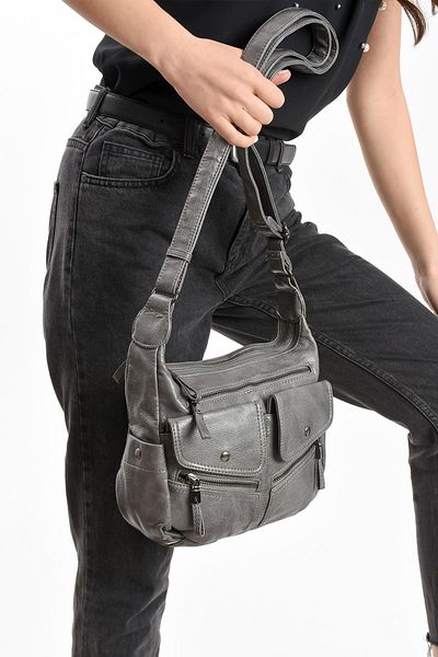 571 Collections Çanta Gray Faux Leather Shoulder Bag (Model: 571-13-13J)