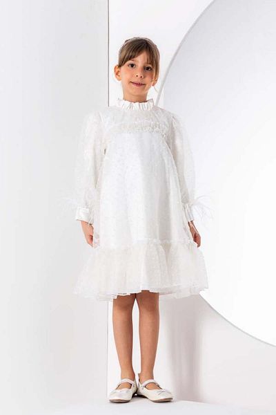 Riccotarz Girl's Dress - Ruffled Collar, Breasted Ankle, Wrinkled Top, Chiffon White
