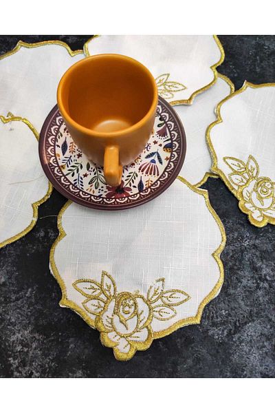 Çt Çeyizci Tekstil Presentation Napkin, Cocktail Napkin, Coffee Side Presentation Holder, Cup Pad 6 Pieces Presentation Napkin