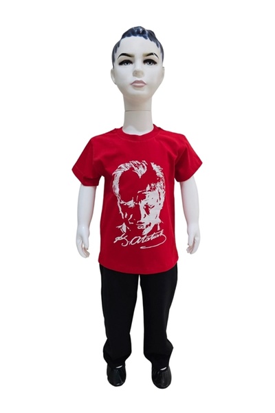 Kostüm Sarayı Ataturk Štampano Crvena majica i crne pantalone set
