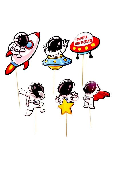 parti sürprizi Astronaut Space Theme 6 Toothpicks