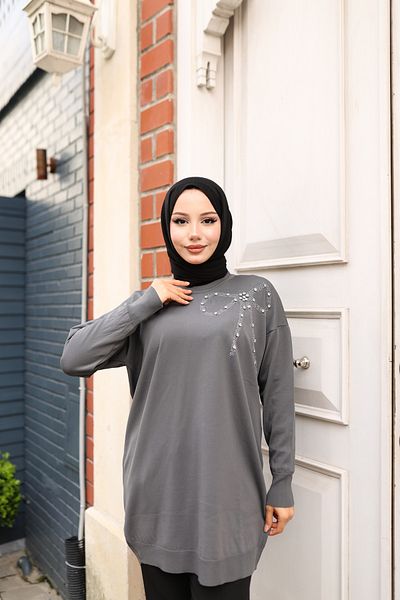 NATUFIAN STORE Women's Mercerized Bow and Stone Premium Quality Hijab Tunic