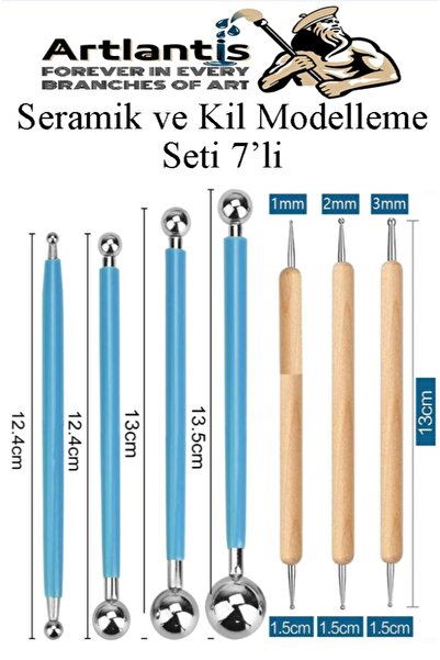 Artlantis Top Uçlu Seramik ve Kil Modelleme Seti 7 li 1 Paket Polimer Kil Şek...