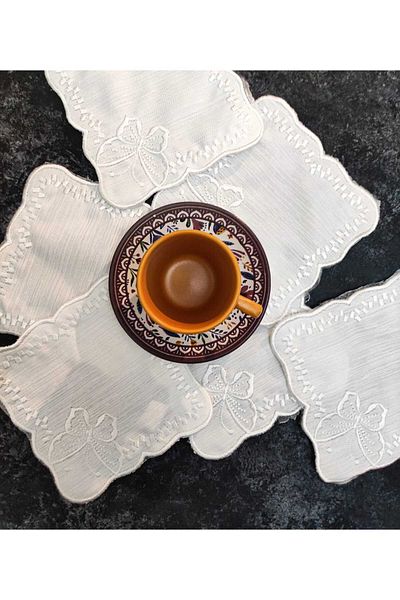 Çt Çeyizci Tekstil Presentation Napkin, Cocktail Napkin, Coffee Side Presentation Holder, Cup Pad 6 Pieces Presentation Napkin