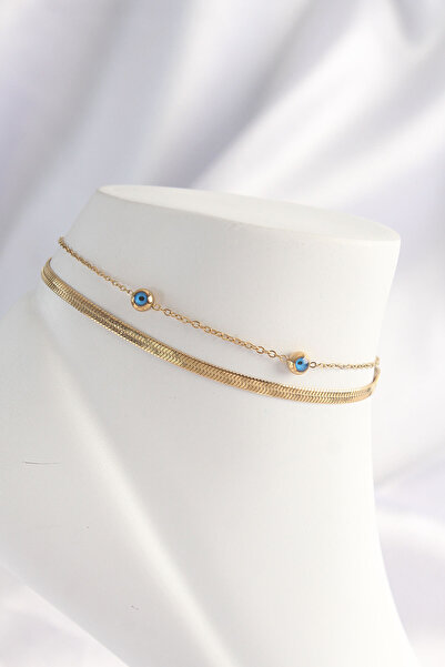 Skygo 316L Steel Gold Color Evil Eye Bead Designed 2-Piece Anklet - Tj-Hh1607