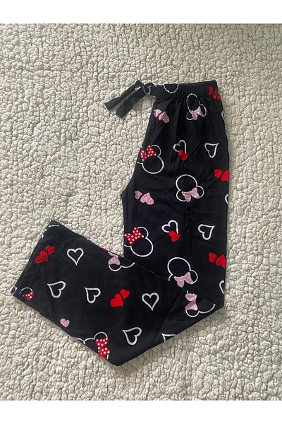 DÜVEN Pantaloni de pijama pentru femei cu model Lulu Heart - Pijama neagră cu un singur fund