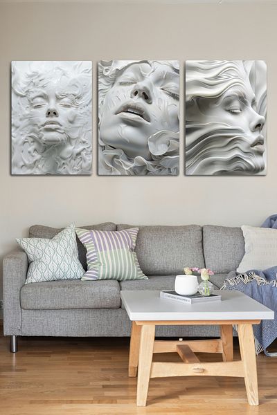 DekorHane On Metal, 3 Piece Decorative Vector Artistic Woman Painting