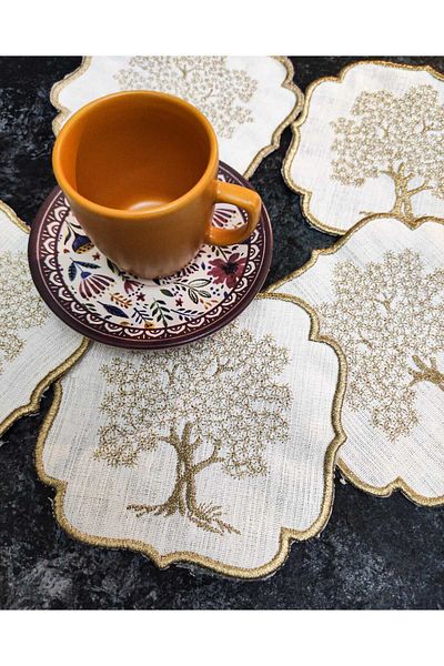 Çt Çeyizci Tekstil Presentation Napkin, Cocktail Napkin, Coffee Side Presentation Holder, Cup Pad 6 Pieces Presentation Napkin