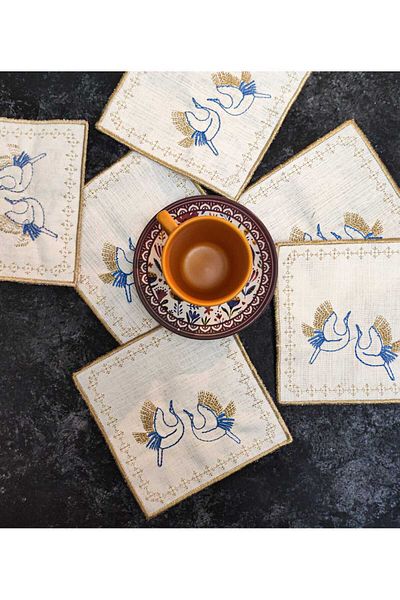 Çt Çeyizci Tekstil Presentation Napkin, Cocktail Napkin, Coffee Side Presentation Holder, Cup Pad 6 Pieces Presentation Napkin