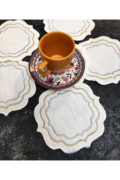 Çt Çeyizci Tekstil Presentation Napkin, Cocktail Napkin, Coffee Side Presentation Holder, Cup Pad 6 Pieces Presentation Napkin