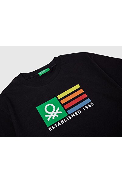 United Colors of Benetton Chlapecké černé tričko s potištěným logem Benetton