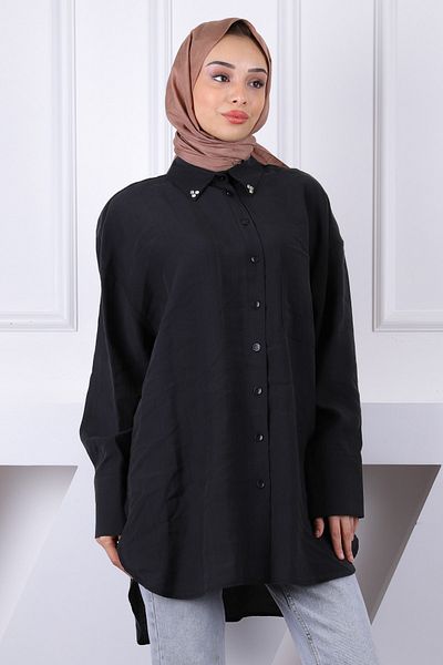 İmajButik Πουκάμισο με μαύρο γιακά με συρμάτινη τσέπη