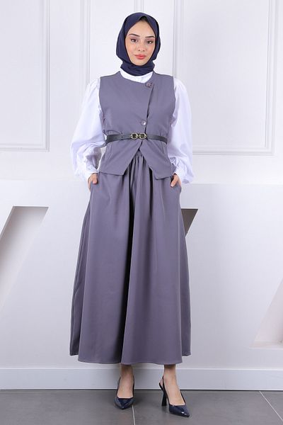 İmajButik Smoked Belted Vest Skirt Suit
